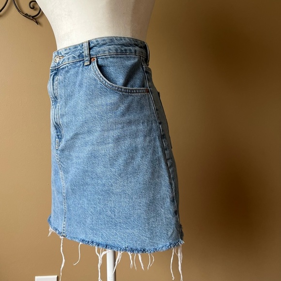 Topshop Blue High Waist Raw Hem Denim Miniskirt Size 12 - Picture 2 of 4